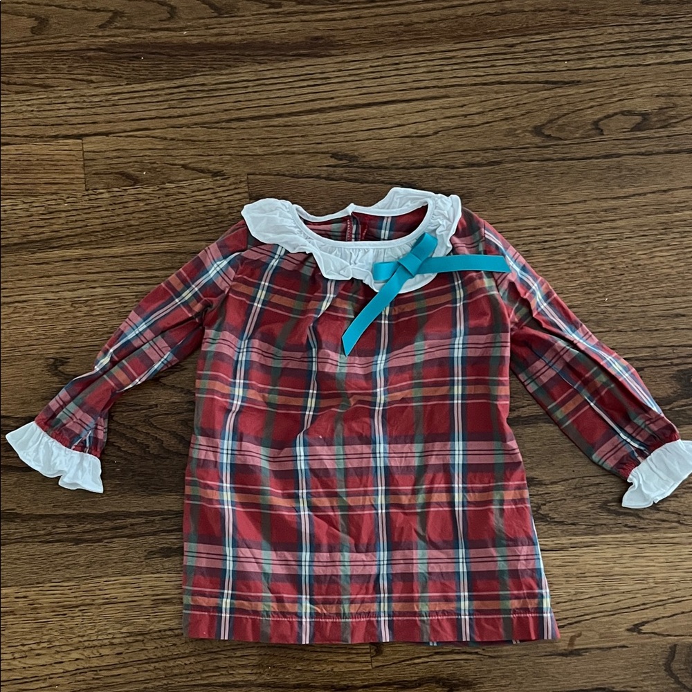Red Plaid Dress with Blue Bow